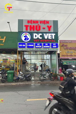 thi công bảng hiệu bệnh viện thú y DC VET tại TP.HCM