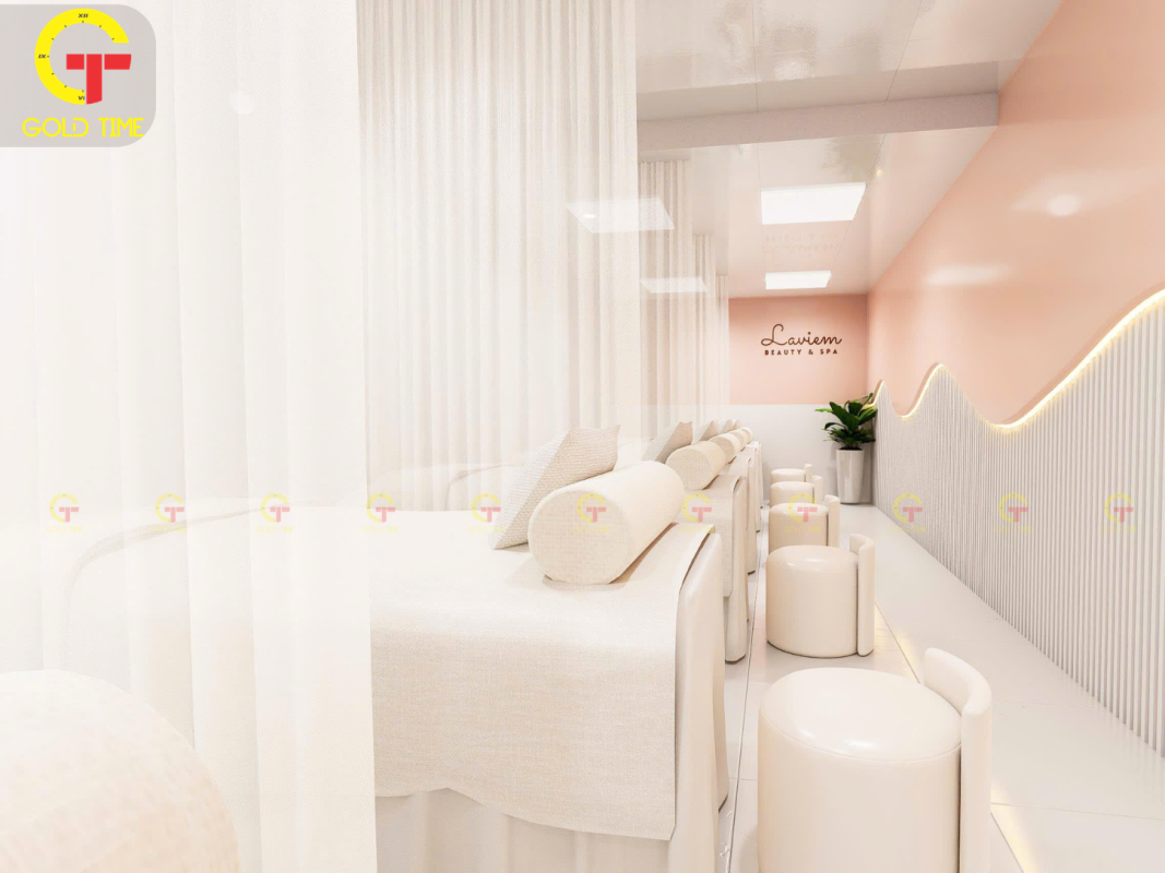 Rèm phân khu spa kết hợp vách sóng LED hiện đại
