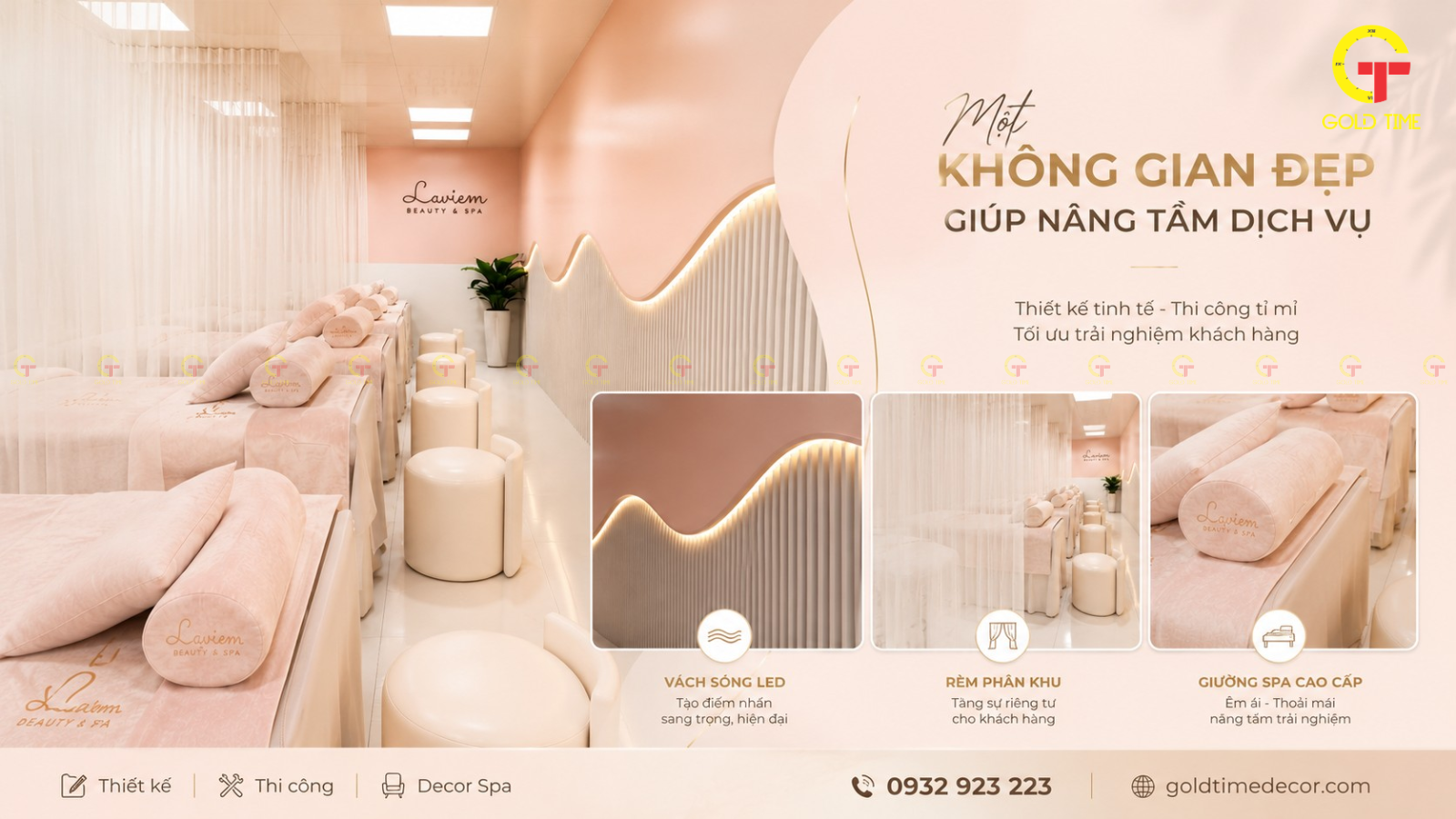 Thi công không gian spa hiện đại với vách sóng LED sang trọng