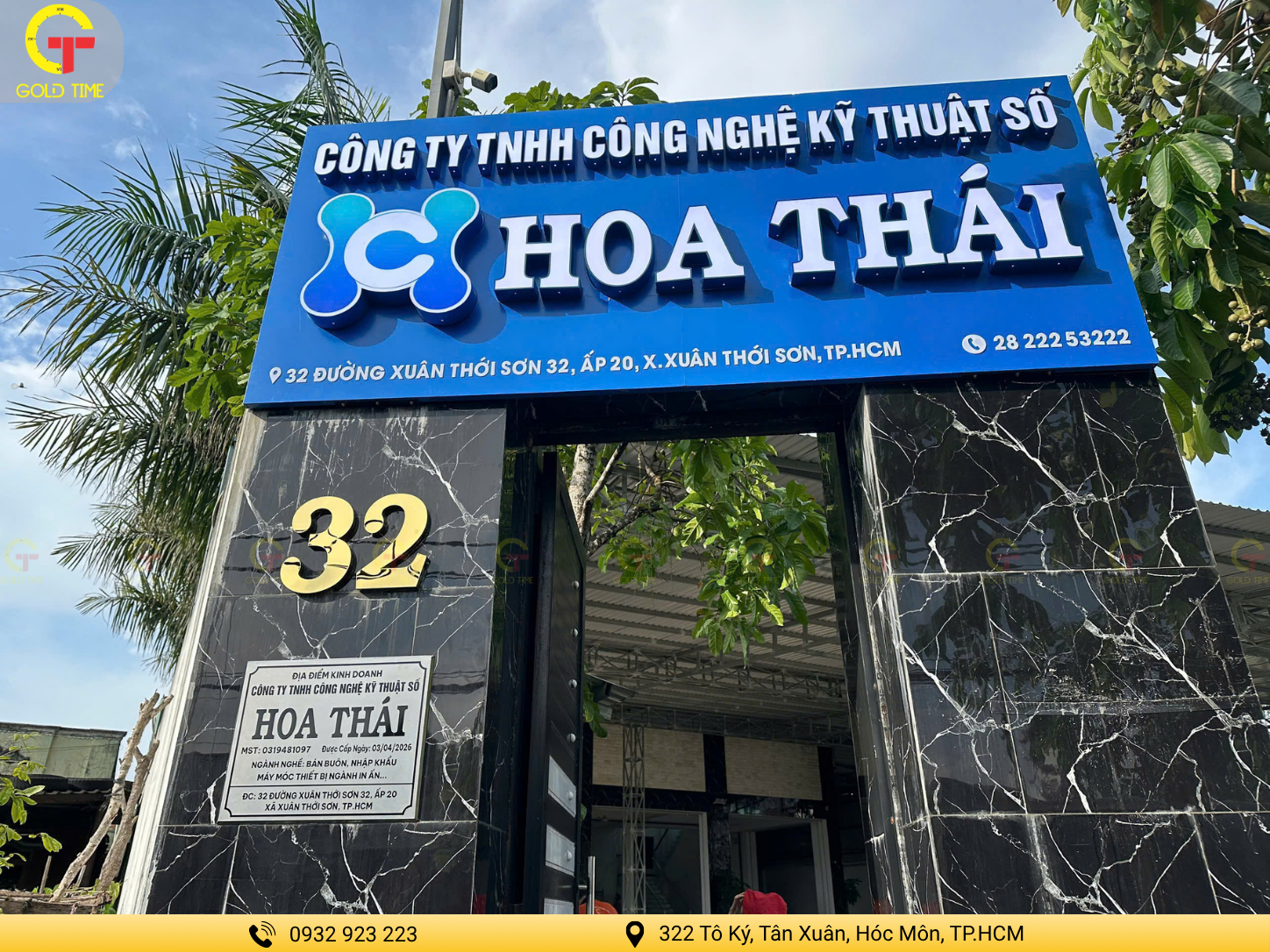 Bảng hiệu công ty HOA THÁI sau khi lắp đặt hoàn thiện